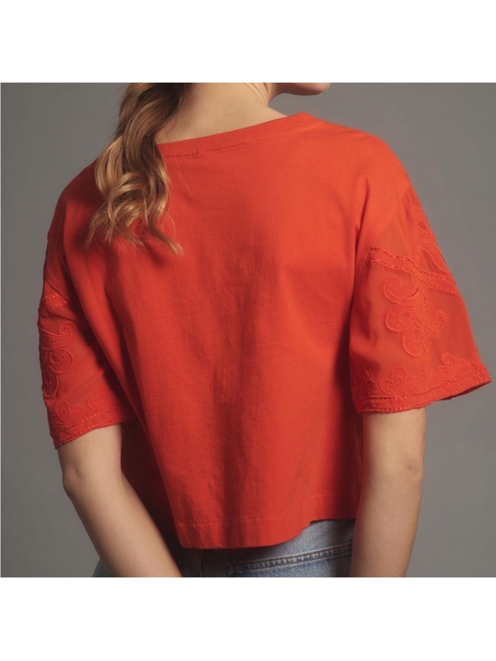 By Anthropologie Sheer Embroidered Boxy Top Size Small - Picture 3 of 9